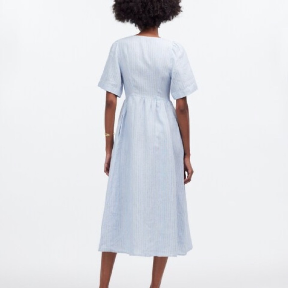 Madewell Cassie Button Front Linen Striped Midi Dress - Picture 7 of 7